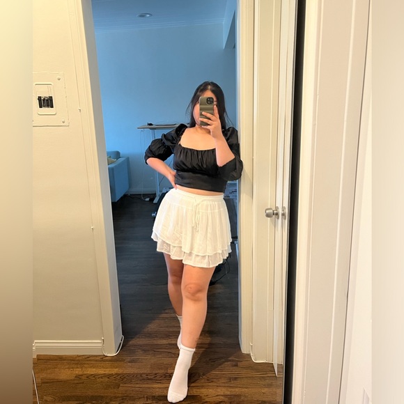 H&M black square neck smocked back cropped top - Picture 4 of 10